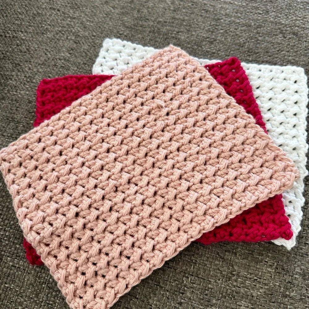 Handmade 100% Cotton Dish Wash Spa Red Pink White Cloths